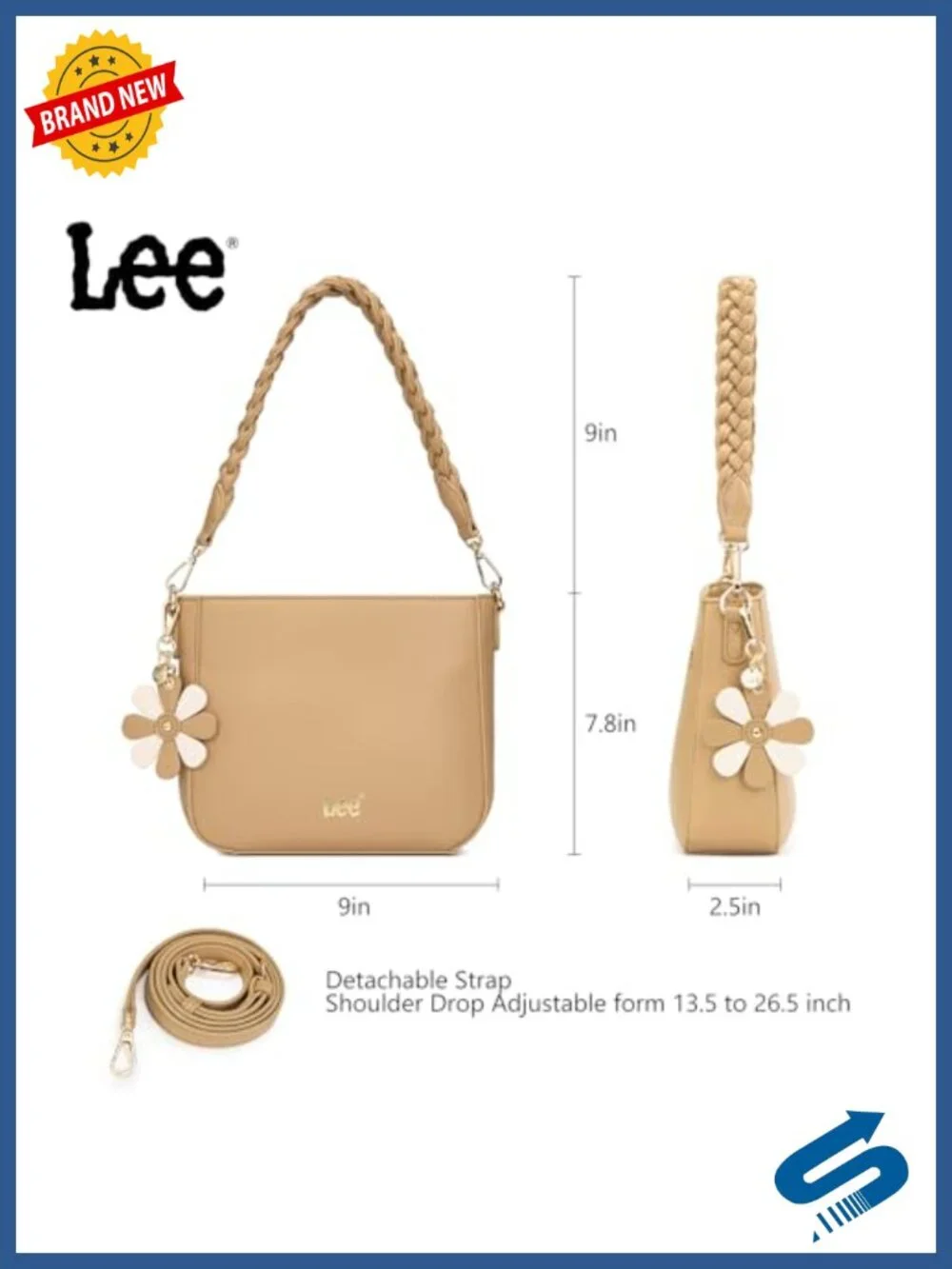 Vegan Leather Convertible Crossbody Shoulder Bag with Detachable Strap Top